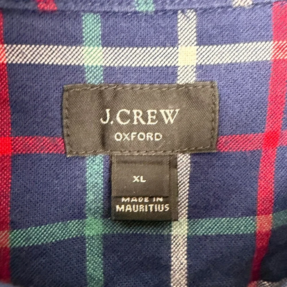 J.Crew Mens XL Oxford Button Down Shirt Plaid Navy Blue Red Green Cotton 22126